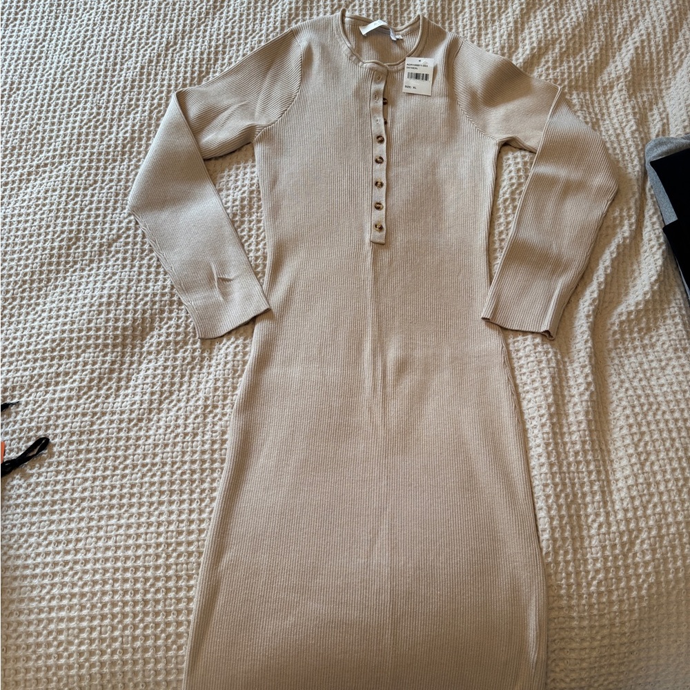 Astr Cream Ribbed Buttoned Sheath Dress